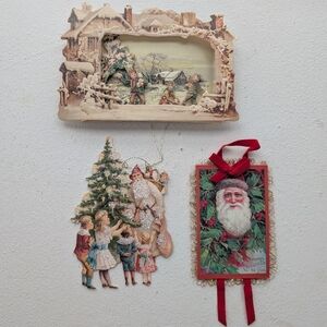 Vintage Victorian Style Christmas Paper Lot of 3 Merrimack 1983 3D Santa Tree